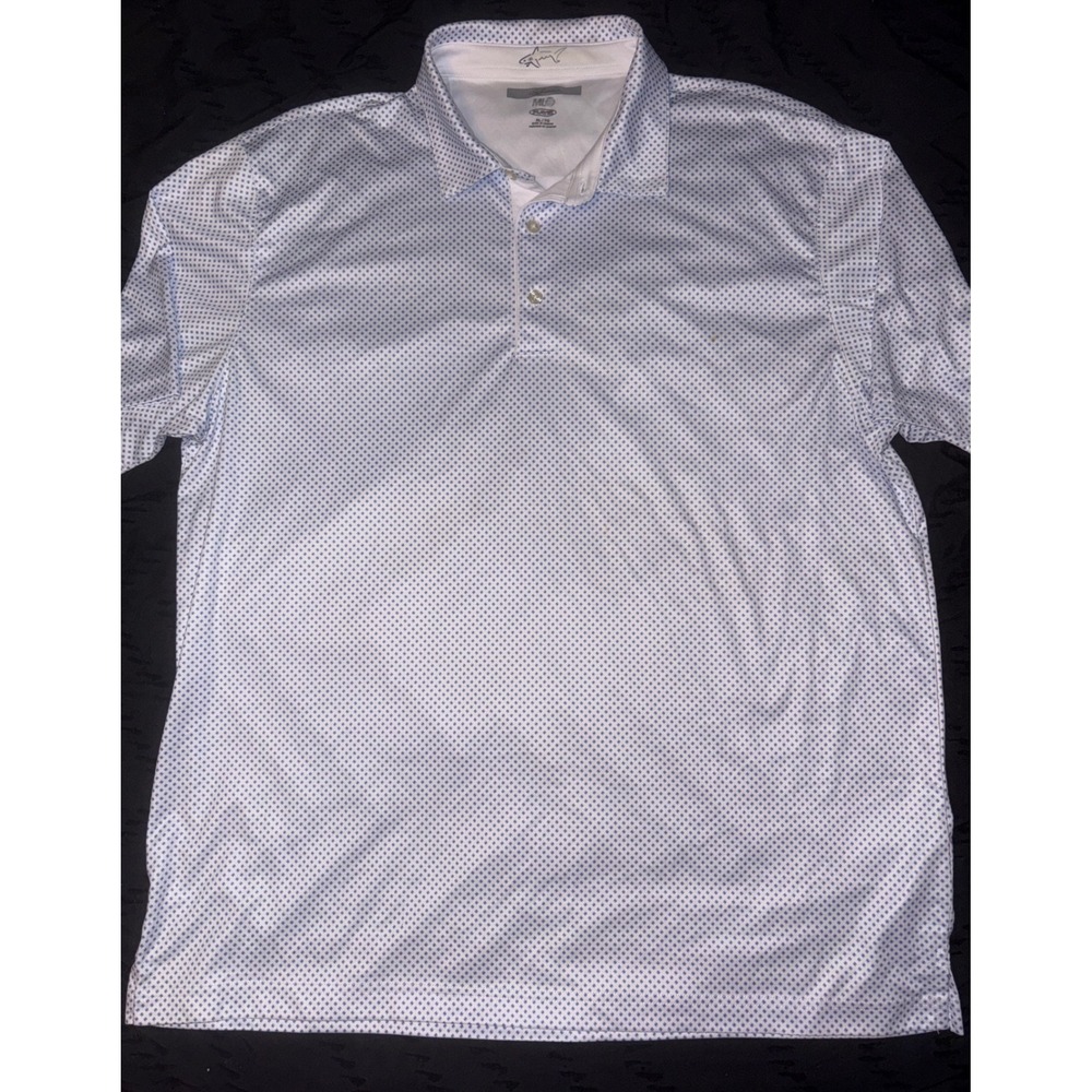 Greg Norman Men's ML75 PlayDry White/Blue Mini Diamond Golf Polo Shirt, XL